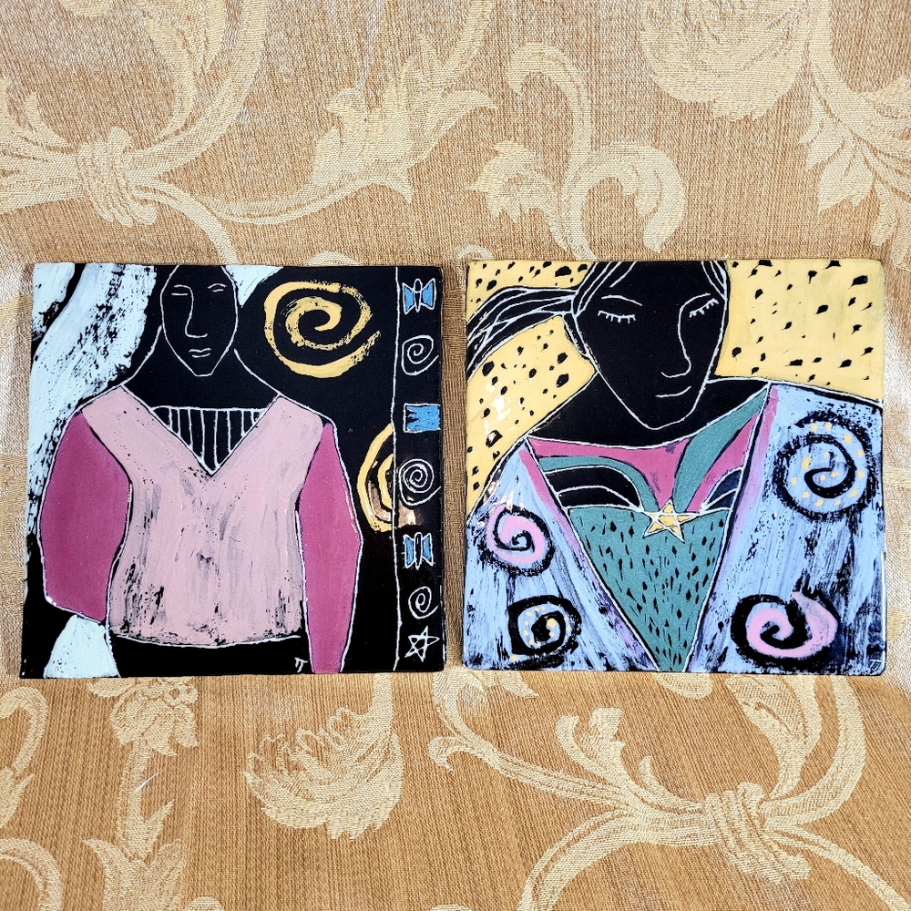 Vintage Tamara Jaeger Fine Art Abstract Women Portrait Decorative Tile Wall Art